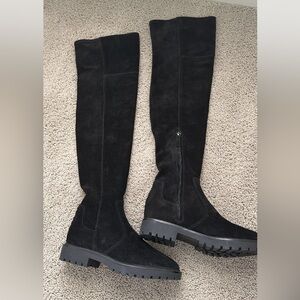 Tory Burch Black  Suede Lug Sole Over-the-Knee Boots